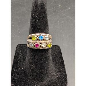 Vintage 10K White Gold Bock-Lewis BLC Mothers Ring 7-Stone Brutalist Size 5.25